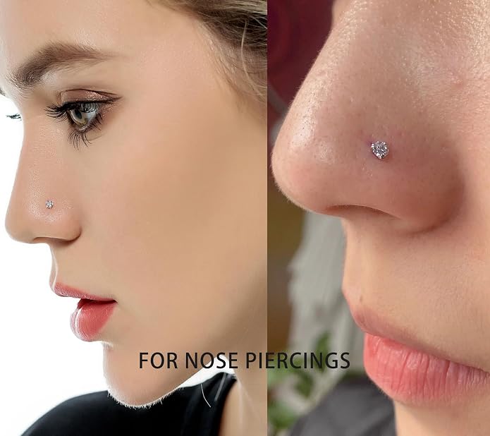 20G 18G 16G F316 Titanium Flat Back Nose Rings Studs Hypoallergenic Screw on Tragus Helix Cartilage Earrings Stud Piercing Jewerly for Women Men Bars 6mm