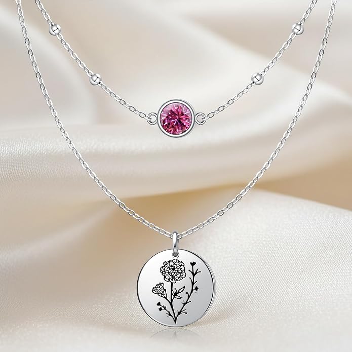 Layered Necklaces for Women S925 Sterling Silver 14k Gold Plated Cross Jesus Tulip Birth Month Flower Necklace Pendant Jewelry Mothers Day Birthday Gifts