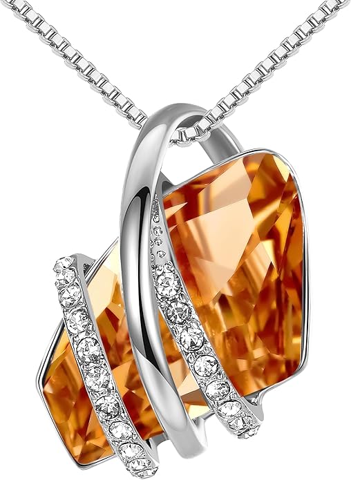 Leafael Wish Stone Pendant Necklace with Birthstone Crystal, 18K Rose Gold Plated/Silvertone, 18" + 2"
