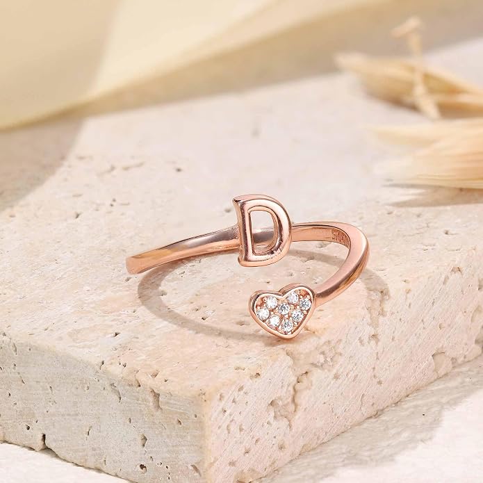 MILACOLATO 925 Sterling Silver Initial Rings for Women Teen Girl 18K Gold Plated Heart Initial Rings Adjustable Capital Letter Ring Stackable Thumb Pinky Rings for Daughter Birthday Bridesmaid Gifts Jewelry, A to Z