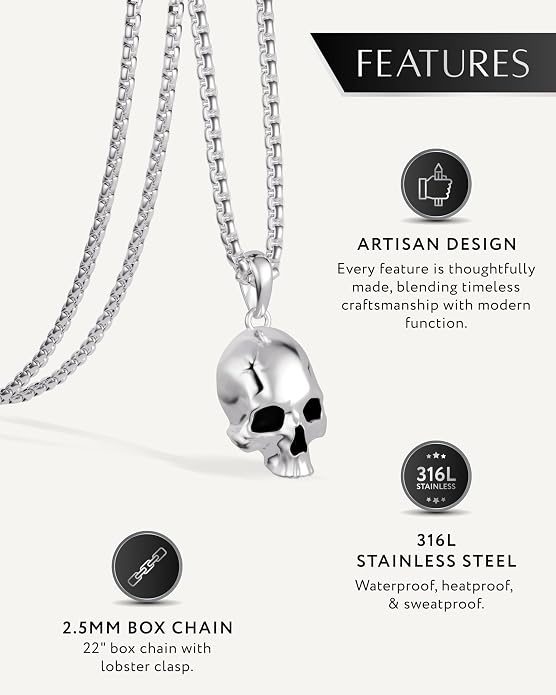 RTZN® Pendant Necklace for Men – Premium Stainless Steel Silver Pendant Necklace with 22" Chain – Waterproof & Non-Tarnish Small Pendants for Men – Bold Symbols of Strength & Legacy