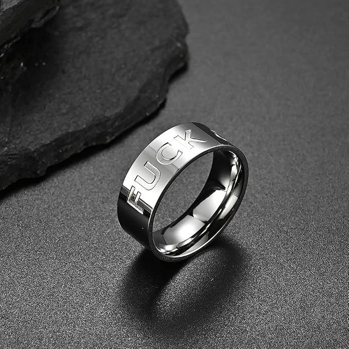 Men's Stainless Steel Cool Personalized Ring Engraved Fuck Off Inspirational Band Silver Gold