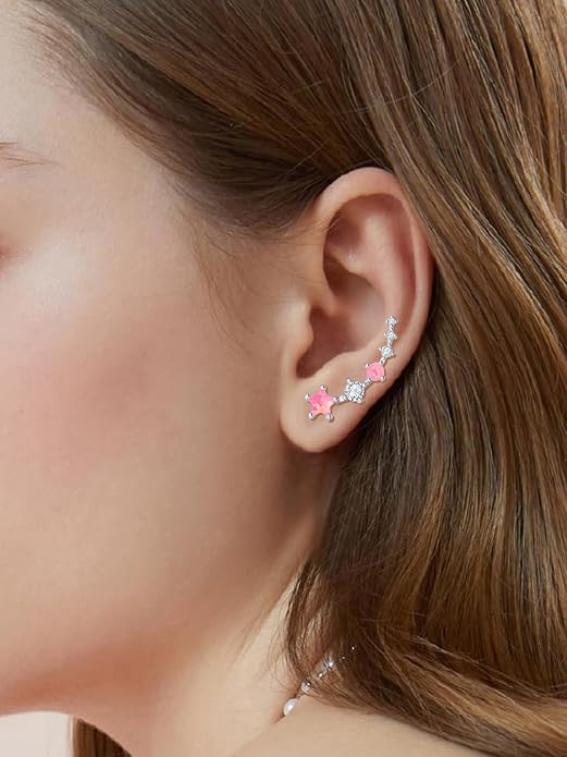 Dreamboat Star Ear Climbers Earrings for Women 925 Sterling Silver Star Ear Cuffs Crawler Earring Cubic Zirconia Climbing Jewelry Wedding Birthday Gifts