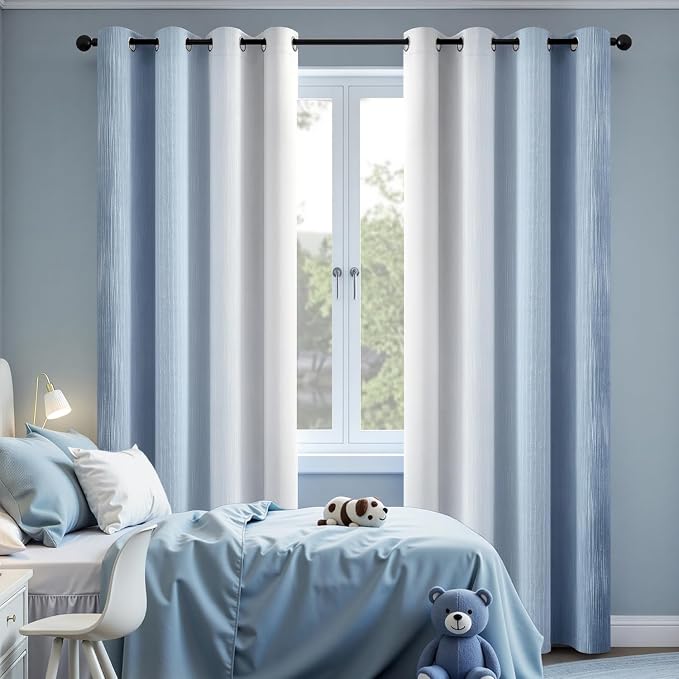 MIULEE Stone Blue and Greyish White Ombre Blackout Curtains, Full Room Darkening Thermal Insulated 96 Inches Long Drapes for Bedroom/Living Room Grommet Window Treatments Modern 52Wx96L, Set of 2