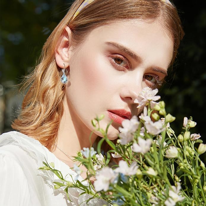 Flower Earrings 925 Sterling Silver Flower Teardrop Leverback Dangle Earrings Jewelry Gifts for Women Girls