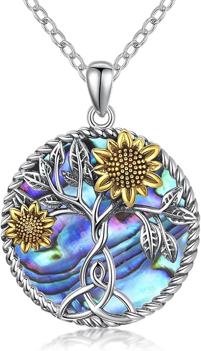 CHENGHONG Sunflower Necklace 925 Sterling Silver Tree of Life Necklace Daisy/Rose/Sunflower Pendant Necklace Sunflower Jewelry Gifts for Women Mom