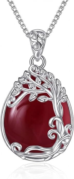 Teardrop Moonstone Necklace for Women Tree of Life/Filigree Birthstone Pendant Necklace Jewelry