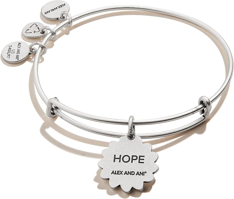 Alex and Ani Expandable Bangle for Women, Daisy Charm, Pineapple Jasper Gemstone, Rafaelian Finish, 2 to 3.5 in