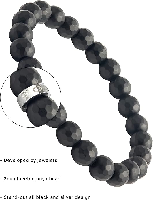 Forge & Foundry Faceted Matte Black Onyx Stone Beaded Bracelet | Custom Signature Stainless Steel Bead | ‘Pindar’ | 8mm and 10mm Bead Desgins | Refined Hand-Crafted Jewelry