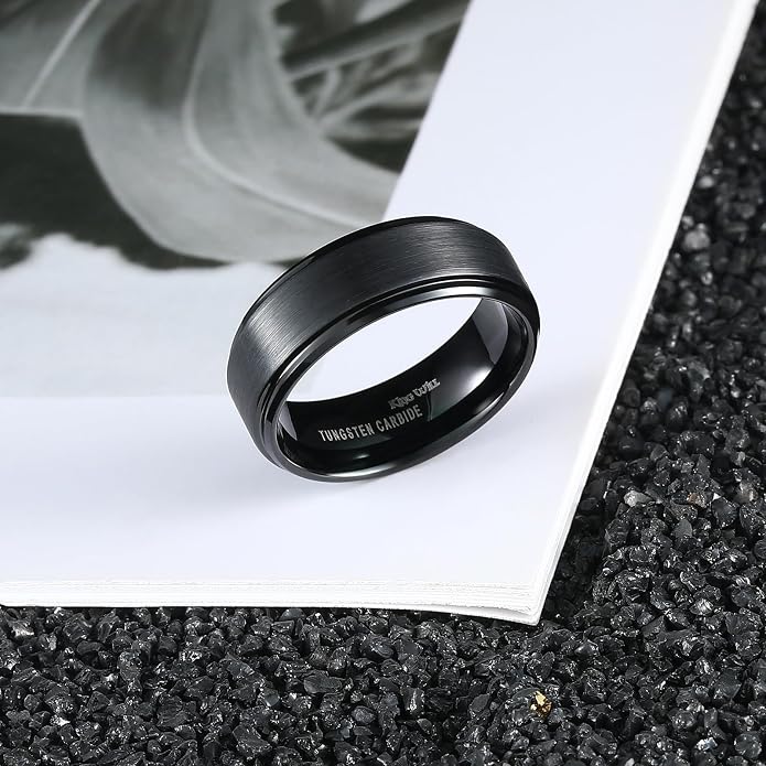 King Will Classic Tungsten Wedding Band for Men, 6/7/8/9/10mm Widths, Polished Finish Step Edge Matte Rings Comfort Fit