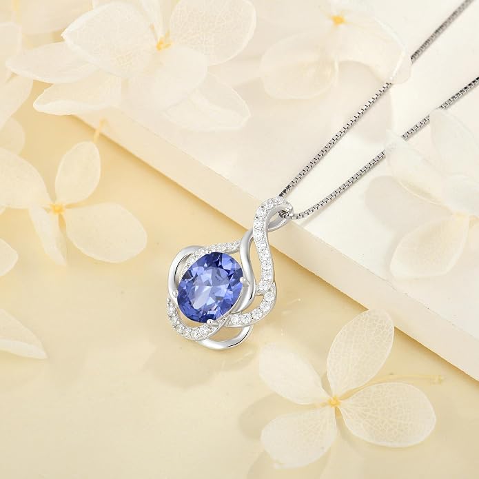 Birthstone Necklace for Women 925 Sterling Silver Pendant Necklaces Oval Cut Cubic Zirconia Necklace Jewelry