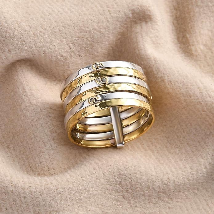 PHNX Two-Tone Stacking Ring for Women | Real Sterling Silver Ring| Hammered Finish Design | Elegant Boho Chic Jewelry | Perfect for Daily Wear, Special Occasions