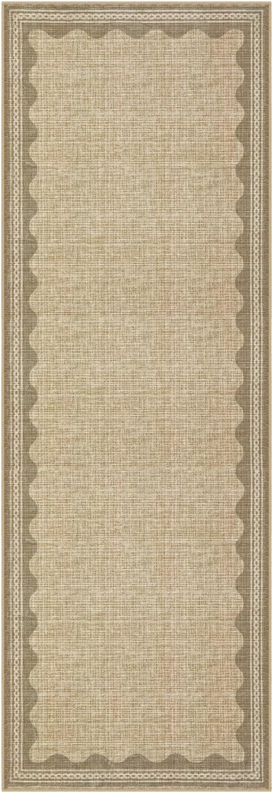 2.5x8 Scalloped Runners Jute Washable Hallways Bedroom Rug | Solid Non Slip Scalloped Bath Runner, Rugs for Bedroom Girls, Rugs for Kitchen Floor Soft Dorm Nursery Carpet for Bedside