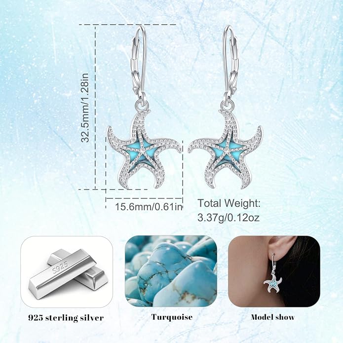 Vito 925 Sterling Silver Teardrop Earrings for Women, Moonstone Turquoise Drop Dangle Earrings Cat Snake Turtle Tree of Life Leverback Earrings Boho Jewelry Gift for Mom Wife