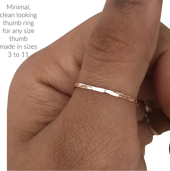 Ellie J Maui Hammered Ring, 1mm Thin Stacking Rings, Minimalist Rings for Women, 14K Gold Filled Rings for Teen Girls Midi Knuckle Pinky Finger Jewerly (Size 3-11)