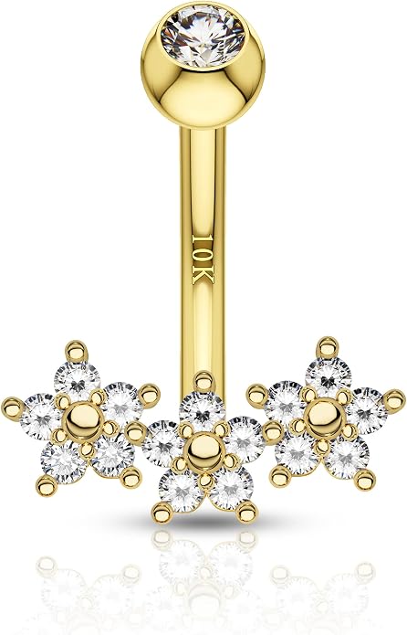 Cocharm Belly Button Rings - Flowers & Navel Piercing Jewelry - Hypoallergenic 10K Gold