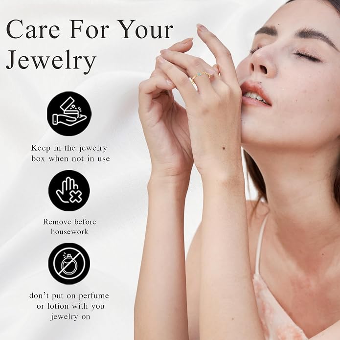 14k Gold Chain Rings for Women with Natural 2.2mm Birthstone, Women's Statement Rings, Chain Rings