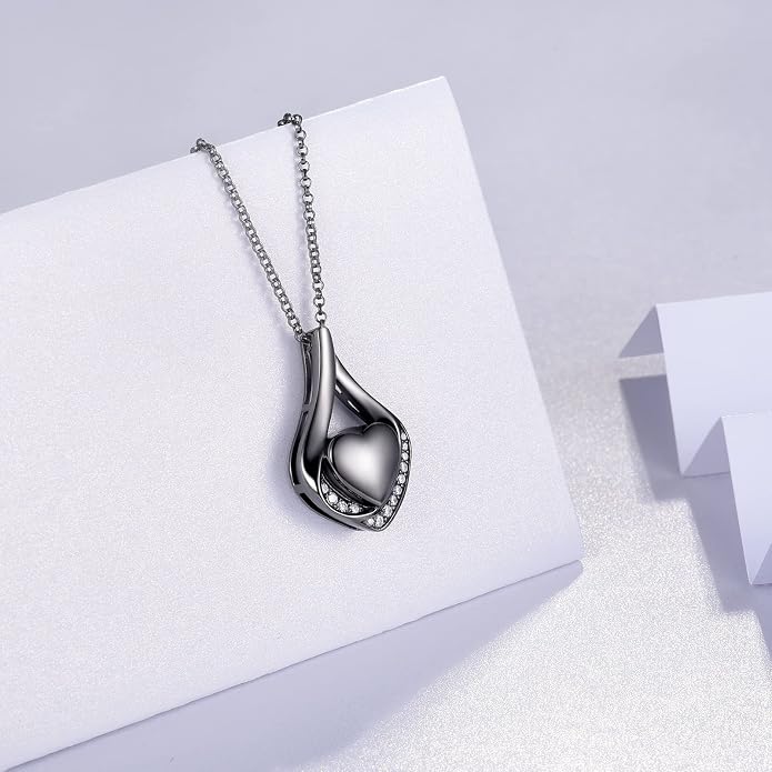 Cremation Jewelry 925 Sterling Silver Teardrop Urn Necklace for Ashes Heart Shape Memorial Keepsake Pendant for Human Ashes for Women Gift