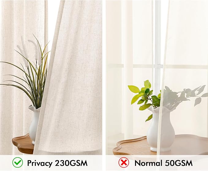 MIULEE Non-See-Through Privacy Linen Curtains 52W x 72L Inch Cream | 2 Panels, Light Filtering, Semi Sheer Window Curtains, Farmhouse Textured, Back Tab Drapes for Bedroom Living Room