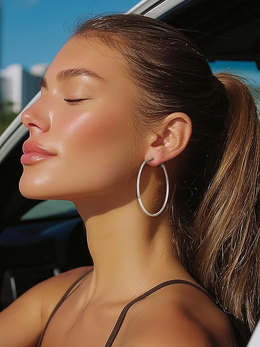 KeyStyle Gold Hoop Earrings for Women, Stainless Steel Hoops Earring Lightweight Loops, 2 mm Thick Hypoallergenic Circle Endless Thin Hoop (20/30/40/50/60/70/80/90/mm)