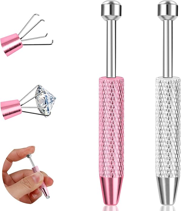 ONESING 2Pcs Piercing Ball Grabber Tool for Changing Jewelry, Stianless Steel Flat Back Earring Applicator Internally Threaded Push Pin Piercing Grabber Tool, Anti Slip 4 Claw Gem Ball Grabber Tool
