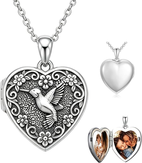 PELOVNY Locket Necklace That Holds Pictures 925 Sterling Silver Photo Locket Pendant Birthday Christmas Memorial Jewelry Gifts for Women Men