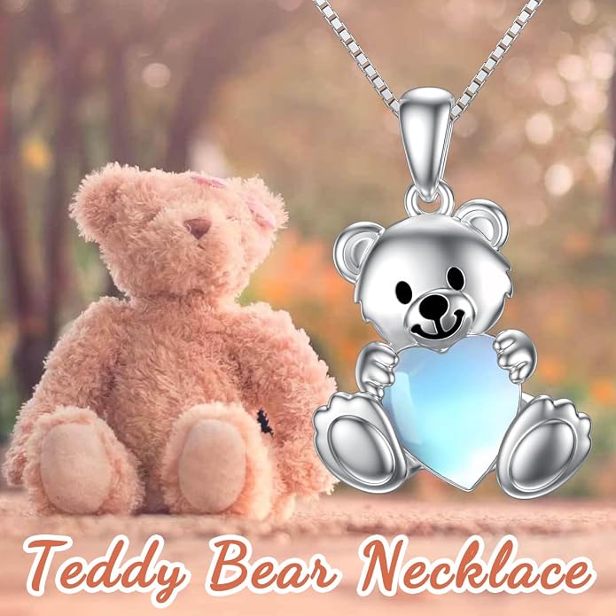 PELOVNY Teddy Bear Necklace for Women 925 Sterling Silver Bear/Highland Cow/Fox/Cat/Axolotl Birthstone Necklace Christmas Birthday Jewelry Gifts for Mom Daughter Wife Sister