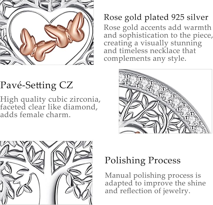 AEONSLOVE Tree of Life Necklace 925 Sterling Silver, Family Tree of Life Pendants Jewelry Gifts for Women Wife Mother, 18 Inch Chain