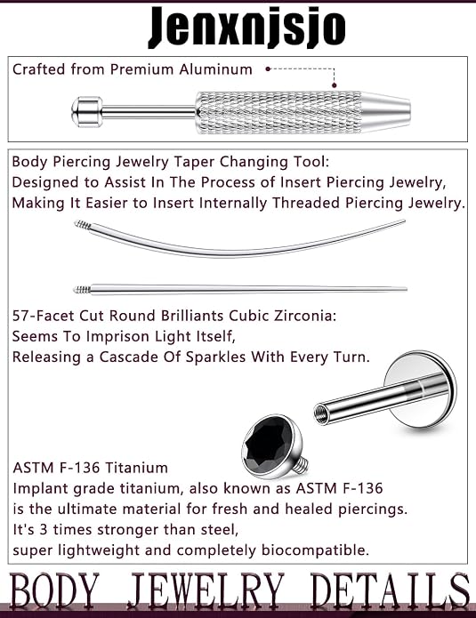 Jenxnjsjo F136 Titanium 20/18/16g Earrings Nose Lip Rings Studs Labret Medusa Tragus Helix Conch Cartilage Piercing Jewelry for Women