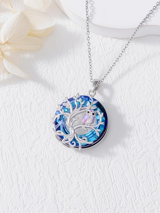 TOUPOP Sterling Silver Tree of Life Hummingbird/Dragonfly/Owl/Panda Necklace Crystal Bird Jewelry Birthday Christmas Valentines Day Gifts for Her Girlfriend Mom