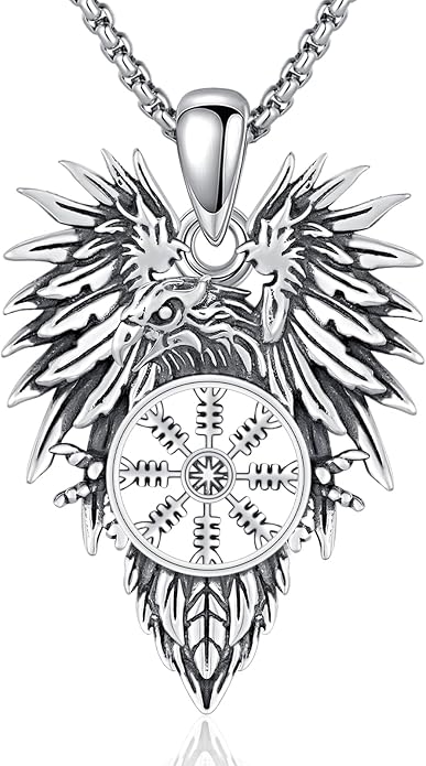 Eusense Viking Necklace for Men Women 925 Sterling Silver Pendant Thors Hammer/Norse Runes/Odin's Ravens/Wolf/Dragon/Snake/Yggdrasil/Freya/Helm of Awe/Valknut/Triskelion/Axe/Shield Viking Jewelry