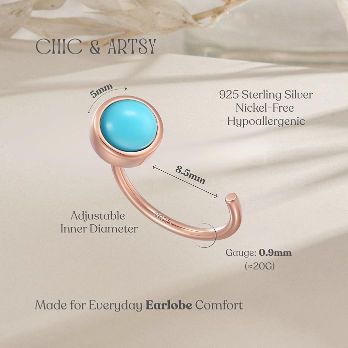 CHIC & ARTSY 925 Sterling Silver Half Hoop Earrings for Women, Dainty Huggie Hoops with Synthetic Opal, Moonstone, CZ & Gemstones, Lightweight Comfort Fit Everyday Elegant Jewelry