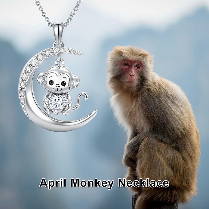 PROESS Animal Birthstone Necklace 925 Sterling Silver Otter/Axolotl/Hippo/Elephant/Dachshund/Monkey/Red Panda Pendant Necklace Animal Birthstone Jewelry Gifts for Women