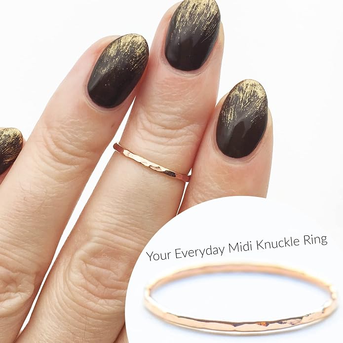 Ellie J Maui Hammered Ring, 1mm Thin Stacking Rings, Minimalist Rings for Women, 14K Gold Filled Rings for Teen Girls Midi Knuckle Pinky Finger Jewerly (Size 3-11)