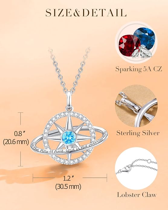 FANCIME Stellar Promise Birthstone Necklace for Women White Gold Plated Sterling Silver Planet Star Pendant Fine Jewelry Anniversary Birthday Mothers Day Gifts for Women Wife Friend Her