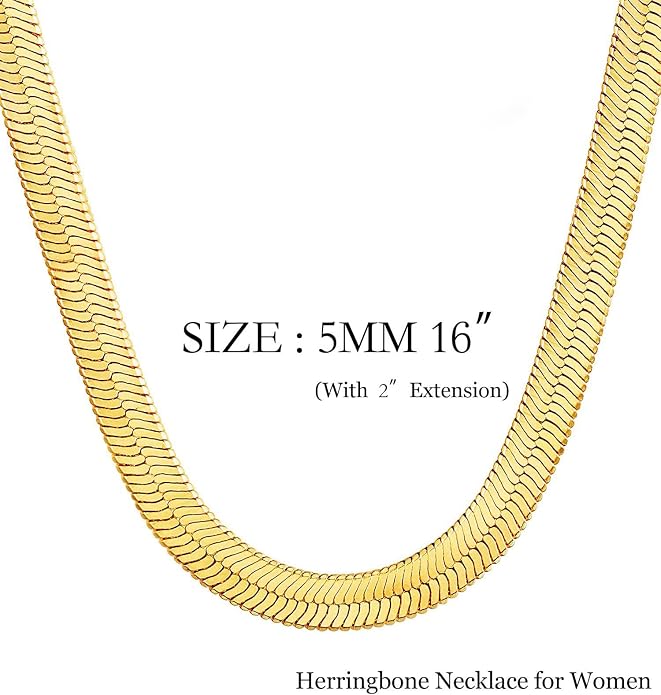 NECOCY 14K Gold Plated Necklaces for Women, Dainty Gold Herringbone Choker Necklace Thin Layered Snake Chain Jewelry for Gifts