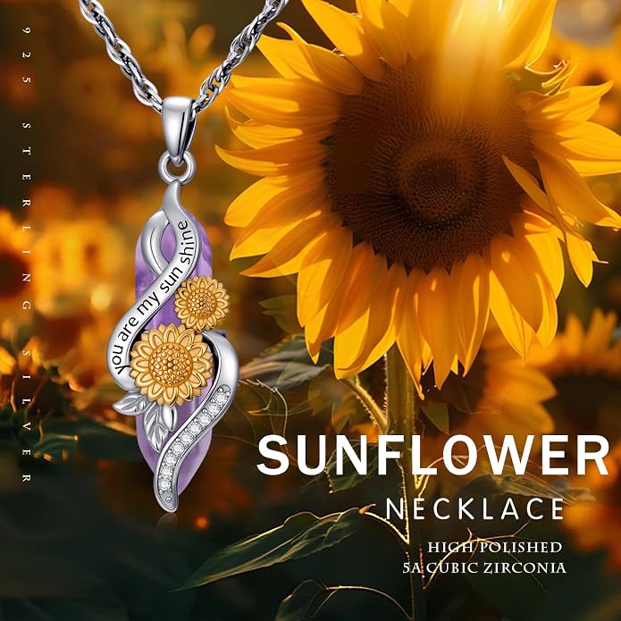 Crystal Necklace 925 Sterling Silver Rose/Sunflower Necklace for Women Jewelry Gifts for Women