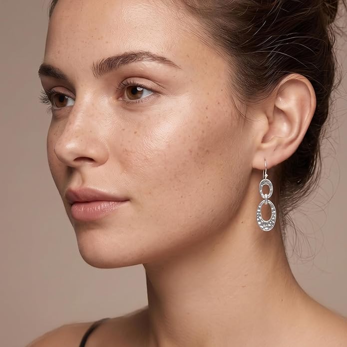 LeCalla 925 Sterling Silver Hammered Earrings for Women | Classic Handmade Textured Hammered Drop Dangle Earring Jewelry Gifts for Birthday Wedding Christmas