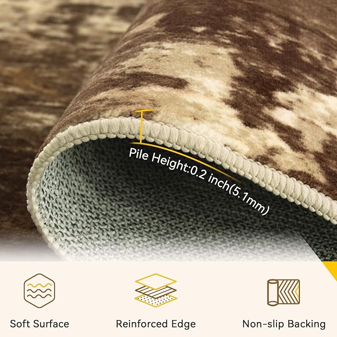 RELEANY Washable Area Rugs 6'x9' Non-Slip Modern Abstract Soft for Living Room Entryway Bedroom Kitchen, Print Pattern, Brown Tan Beige Coffee