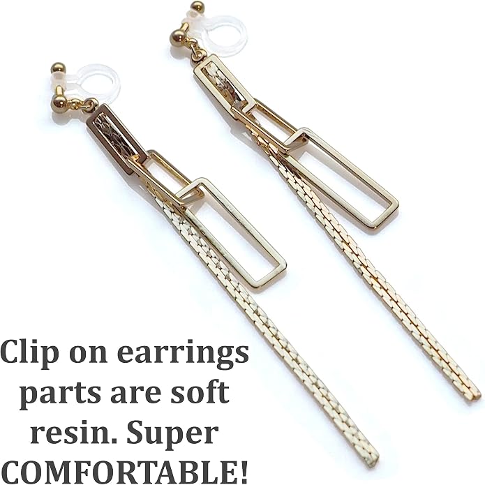 Comfortable Stick Invisible Clip On Earrings Gold Dangle Long Waved Threader Bar Clip-On Non Pierced Earrings Silver For Women,…
