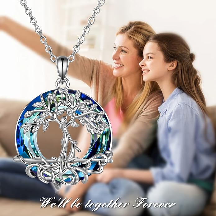 ONEFINITY Tree of Life Necklace for Women Sterling Silver Abalone Shell Crystal Tree of Life Pendant Necklace Family Tree Jewelry for Mom Daughter Sister Girls Christmas Gifts