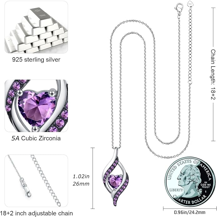 KiiKii Birthday Gifts for Women Birthstone Necklace Platinum Plated 925 Sterling Silver Forever Love Heart Pendant Meaningful Jewelry Gifts for Wife Mom