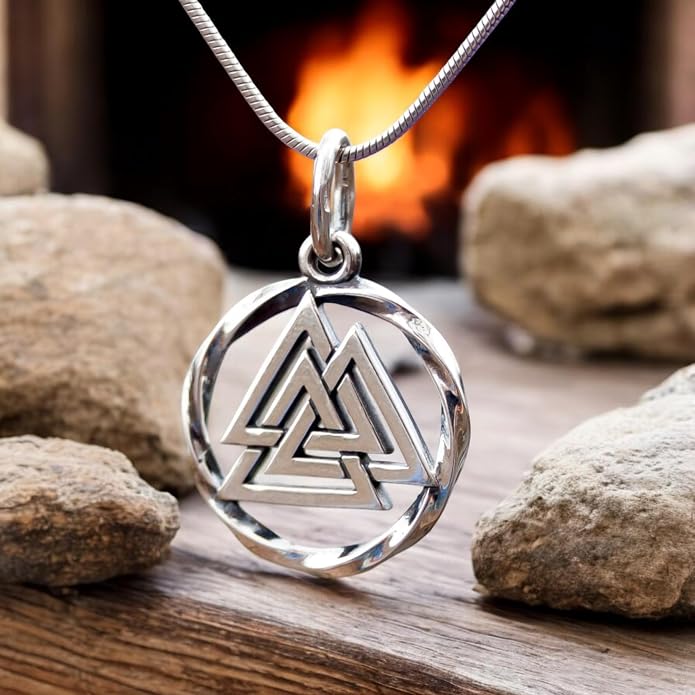 925 Sterling Silver Valknut Viking Necklace - Norse Mythology Odin Amulet - Three Triangles Pendant Chain 20" - Celtic Nordic Viking Jewelry Gift for Men and Women - Handmade