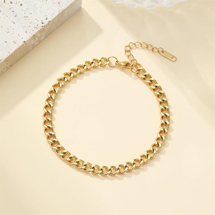 Dainty Ankle Bracelets for Women 18K Gold Plated Satellite Beaded Herringbone Lip Chain Anklets Simple Minimalist Summer Beach Foot Jewelry Christmas Gifts