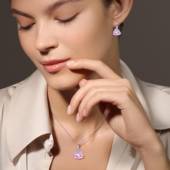 Birthstone Necklace for Women 925 Sterling Silver Triangle cut CZ Halo Pendant Necklaces Infinity Jewelry Gift for Birthday Christmas Mother's Day
