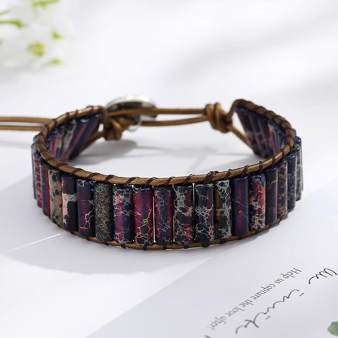Plumiss Women Boho Handmade Natural Stone Crystal Leather Bead Wrap Bracelets Collection
