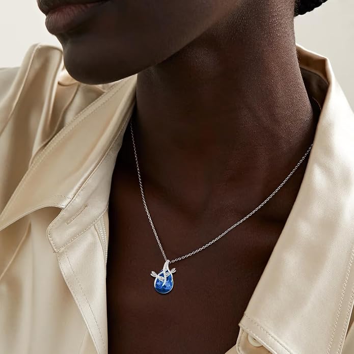 PRAYMOS S925 Sterling Silver Birthstone Necklaces for Women Dainty CZ Necklace Dragonfly Pendant Minimalist Jewelry Gift
