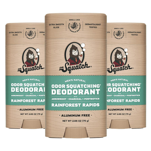 Dr. Squatch Natural Deodorant for Men - Odor-Squatching Aluminum Free - Rainforest Rapids (2.65 oz, 3-Pack)