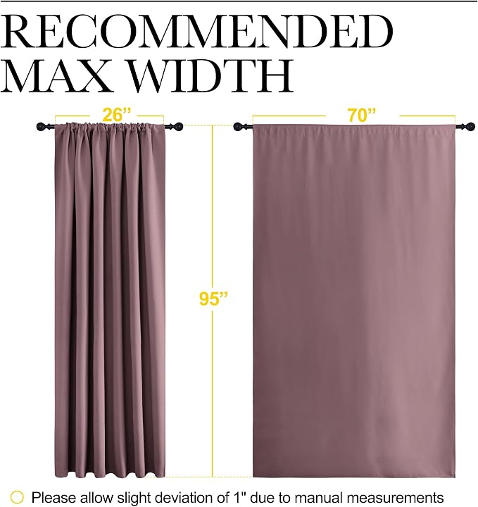 NICETOWN 2 Panels Blackout Curtains, Rod Pocket Thermal Insulated Drapess for Bedroom, Privacy Protection Easy-Care Heavy Duty Curtains for Living Room/Dining Room, W70 x L95 inches, Dry Rose