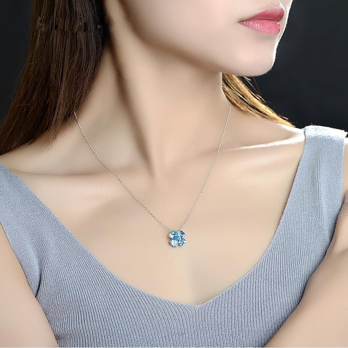 JIANGXIN Colorful Birthstone 925 Sterling Silver Handmade Pendant Necklace for Women Lucky Four Leaf Clover Plant Shamrock Jewelry Rhodium Plated